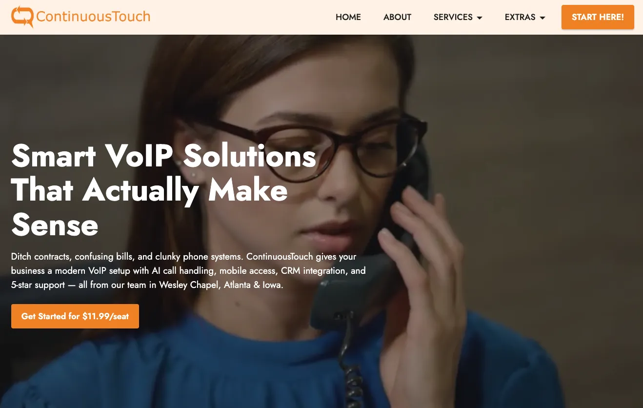 Continuous Touch website design for a professional VoIP business offering hosted phone solutions